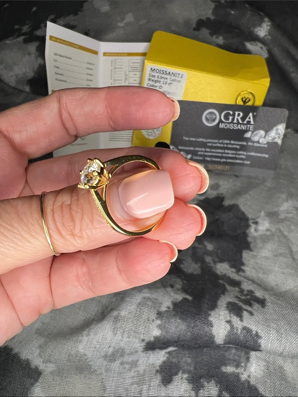18k Gold Solitaire Ring over S925 - White Moissanite